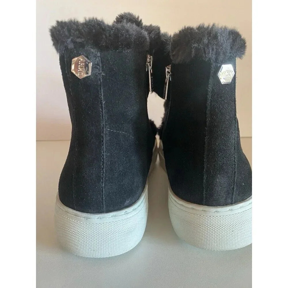 DKNY MASON HIGH TOP BLACK SUEDE BLACK FAUX FUR SNEAKER SHOES 10 NEW - Picture 3 of 14